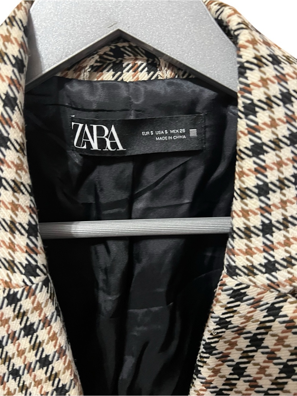 Zara Plaid Blazer Jacket Houndstooth Neutral Tailored – Size Small - Picture 3 of 4